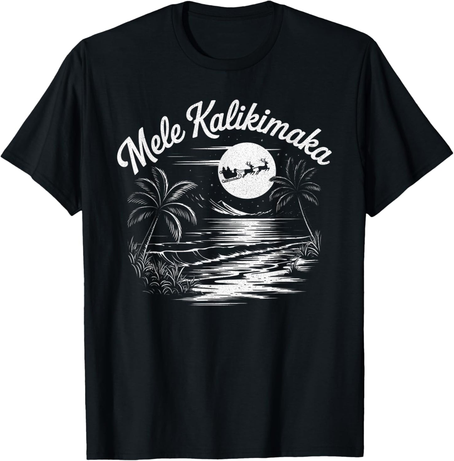 Mele Kalikimaka Christmas Hawaii Beach Hawaiian Santa Surf T-Shirt - T-Shirt | Black
