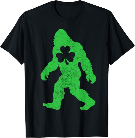 St Patricks Day Bigfoot Sasquatch Shamrock Men Women Kids T-Shirt - T-Shirt | Black