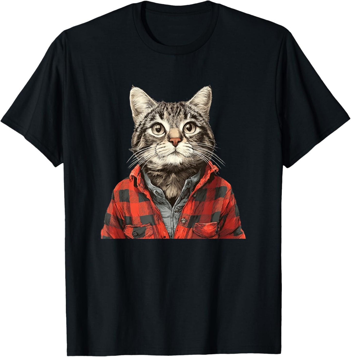 Awesome Flannel Cat Look T-Shirt - T-Shirt | Black