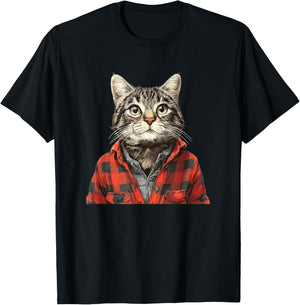 Awesome Flannel Cat Look T-Shirt - T-Shirt | Black