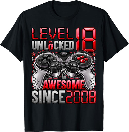 Level 18 Unlocked 18 Year Old Gifts Boys 18th Birthday Boy T-Shirt - T-Shirt | Black