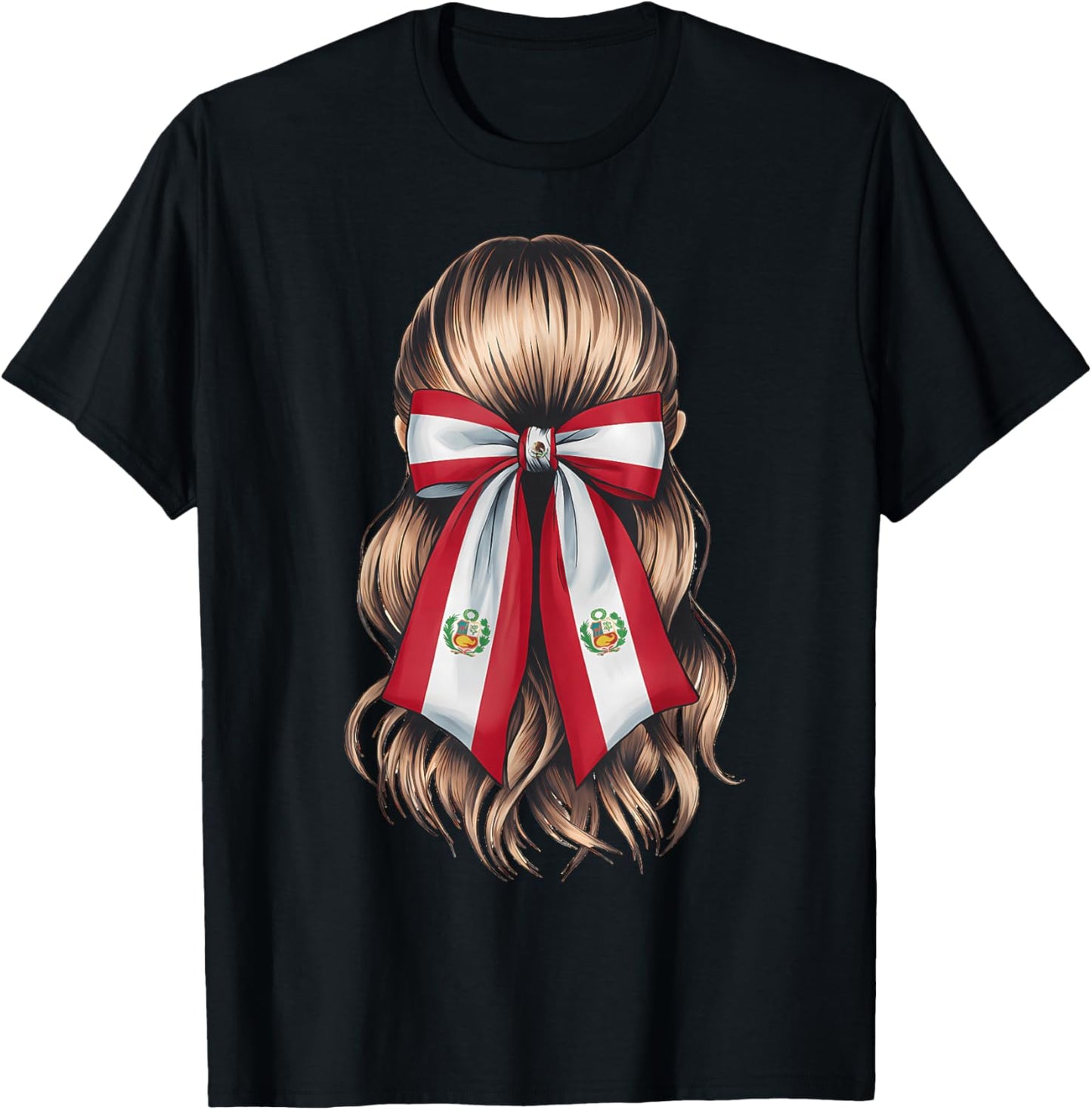 Peru Flag Coquette Bow Peruvian Flag Peruvian Pride T-Shirt - T-Shirt | Black