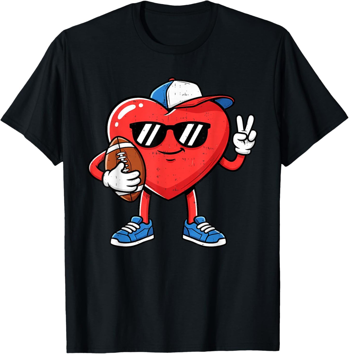 Heart Play Football Valentines Day for Teens Boys Girls Kids T-Shirt - T-Shirt | Black