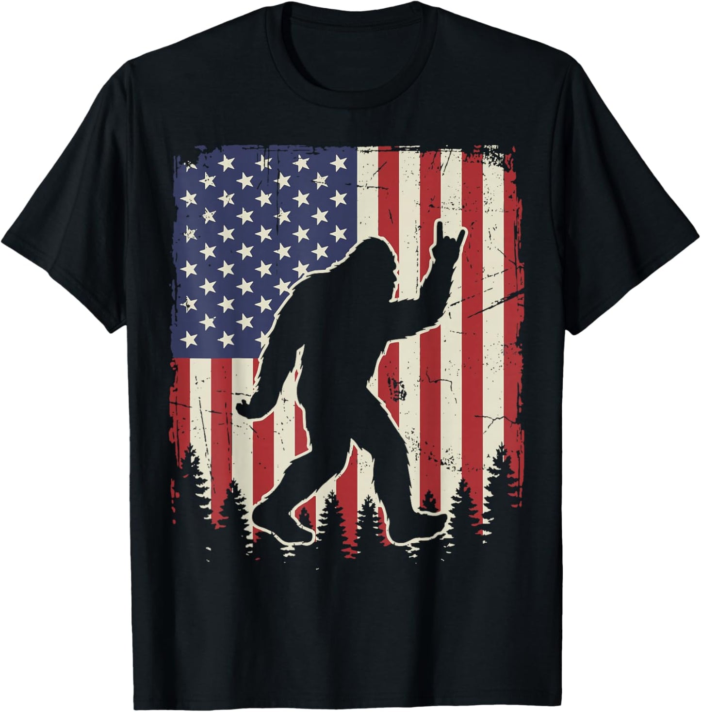 Bigfoot USA Flag T-Shirt - T-Shirt | Black
