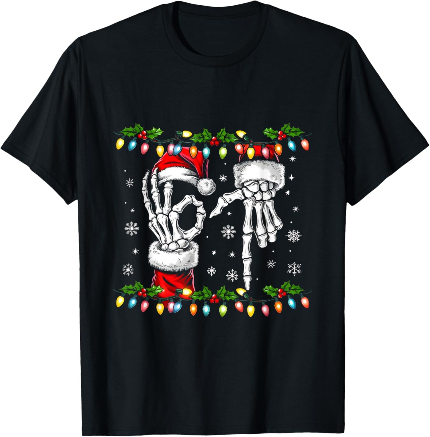 Funny Christmas Six Seven Viral Meme Trendy 6 7 Couples T-Shirt - T-Shirt | Black