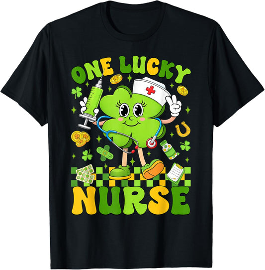 One Lucky Nurse St Patricks Day Shamrock Irish Women Men Kid T-Shirt - T-Shirt | Black