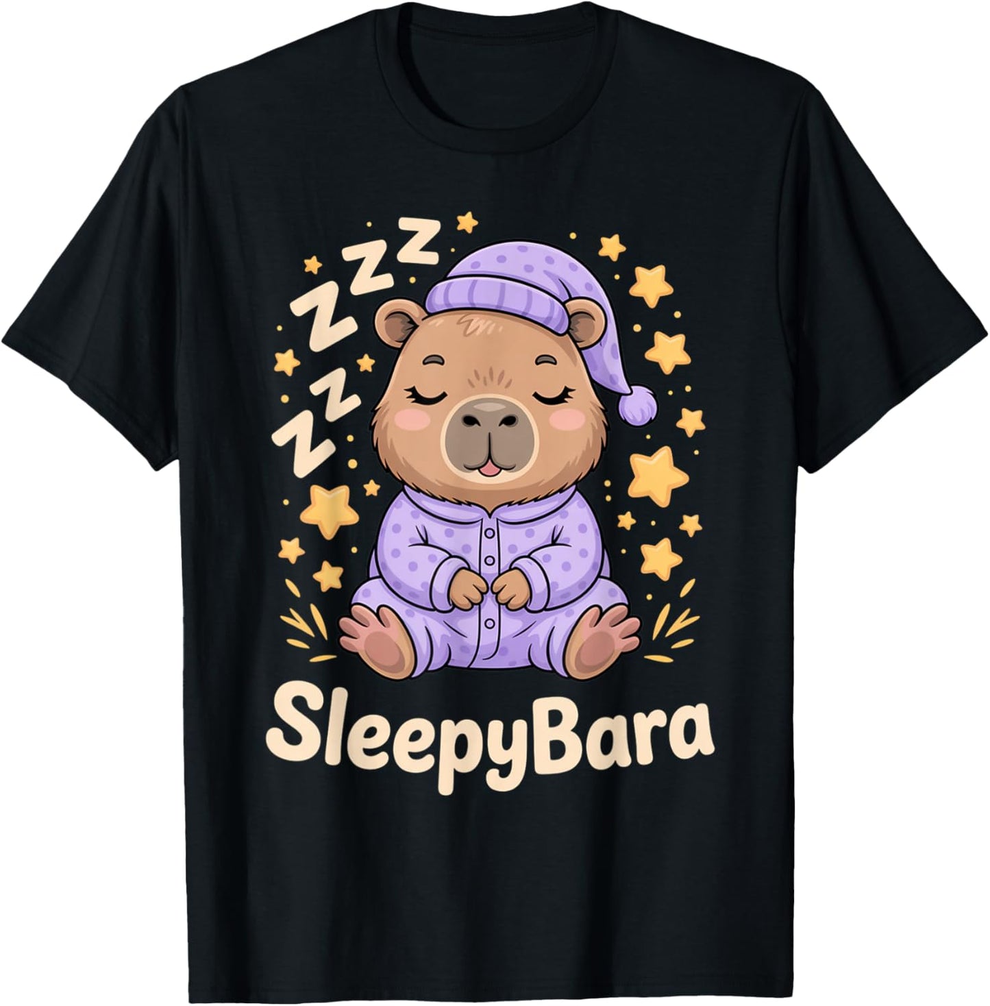 Sleepybara Capybara Pajamas Zzz Bedtime Night Cute Kawaii T-Shirt - T-Shirt | Black