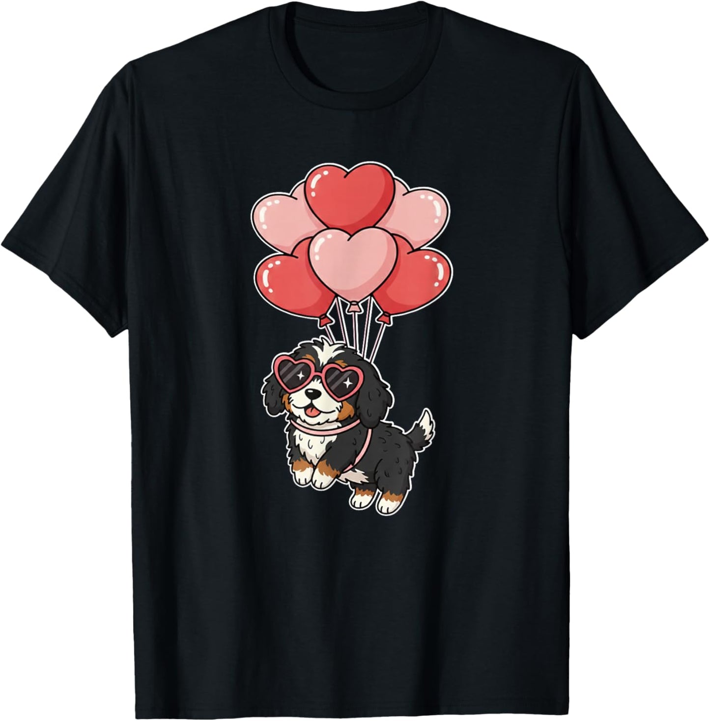 Cute Girls Valentines Day Heart Bernedoodle Dog Lover T-Shirt - T-Shirt | Black