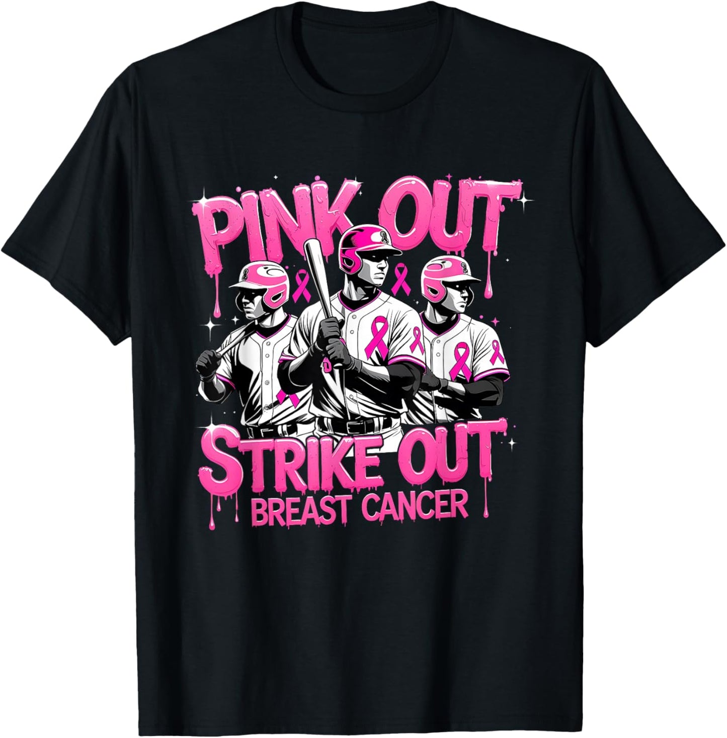 Pink Out Strike Baseball Breast Cancer Awareness T-Shirt - T-Shirt | Black