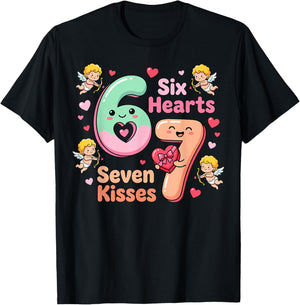 Six Hearts Seven Kisses Valentine's Day 67 T-Shirt - T-Shirt | Black