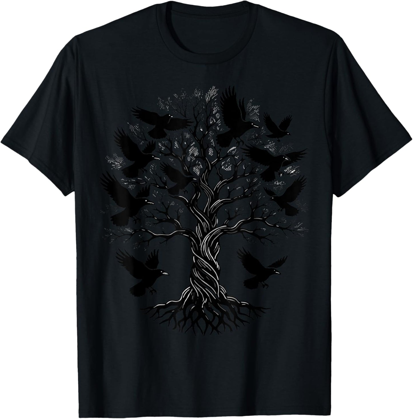 Gothic Raven Tree Retro T-Shirt - T-Shirt | Black