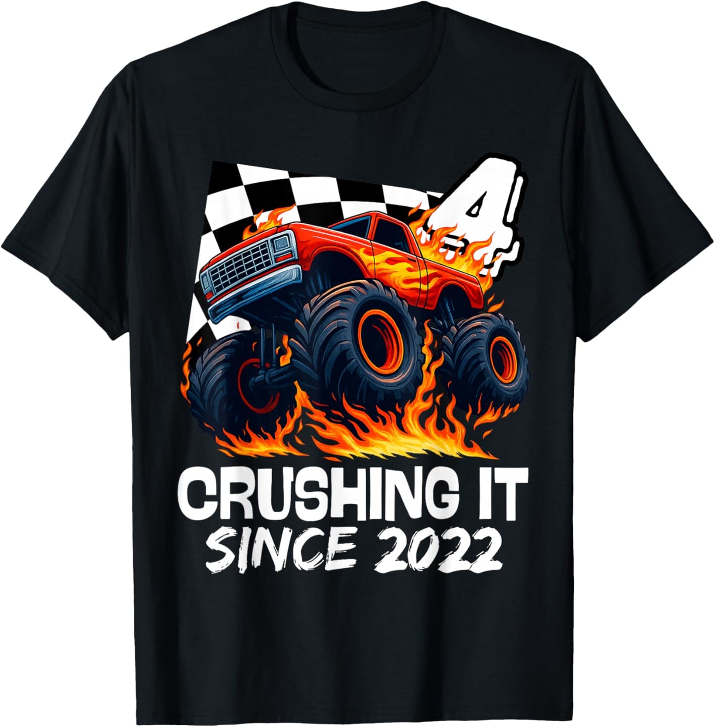 Birthday Monster Truck 4 Year Old Boys 4th Party Born 2022 T-Shirt - T-Shirt | Black