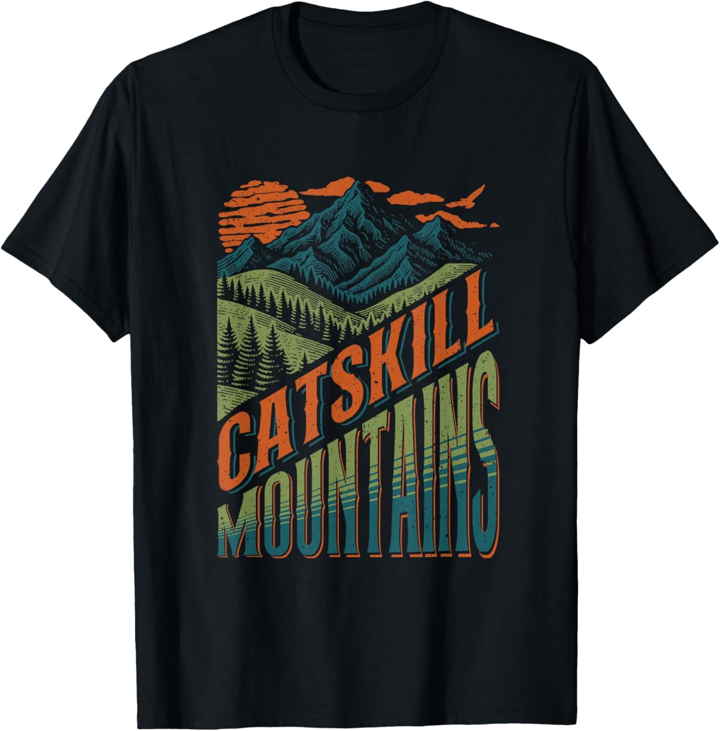 Catskill Mountains New York Forest NY Hiking Camping Retro T-Shirt - T-Shirt | Black