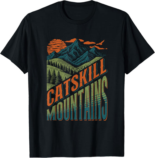 Catskill Mountains New York Forest NY Hiking Camping Retro T-Shirt - T-Shirt | Black
