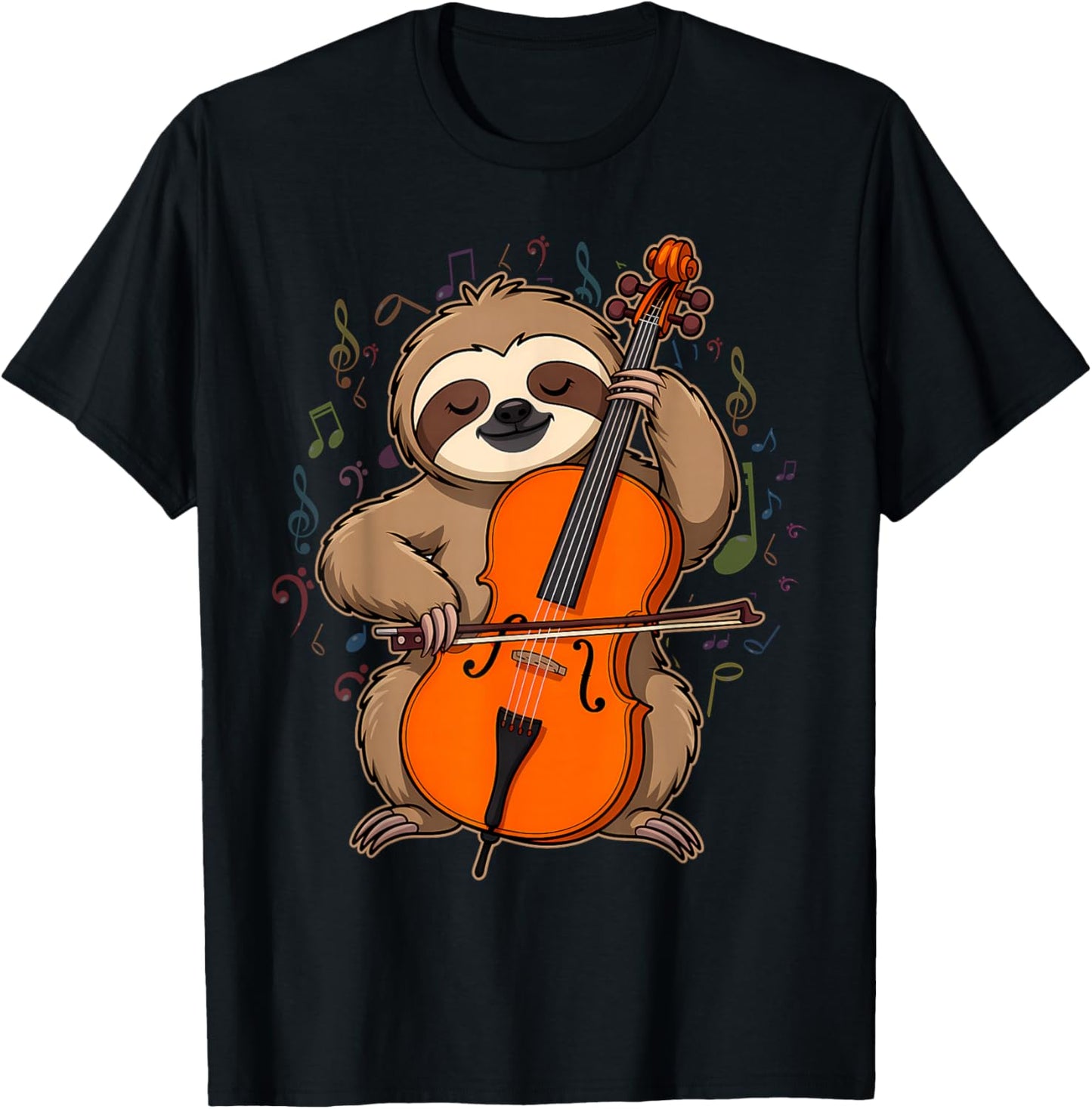 Cellist Sloth Cello Player Orchestra Music Animal T-Shirt - T-Shirt | Black