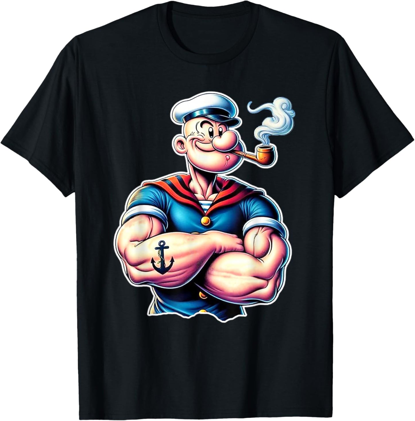 Vintage Pop Eye Cartoon Muscular Tattoo T-Shirt - T-Shirt | Black