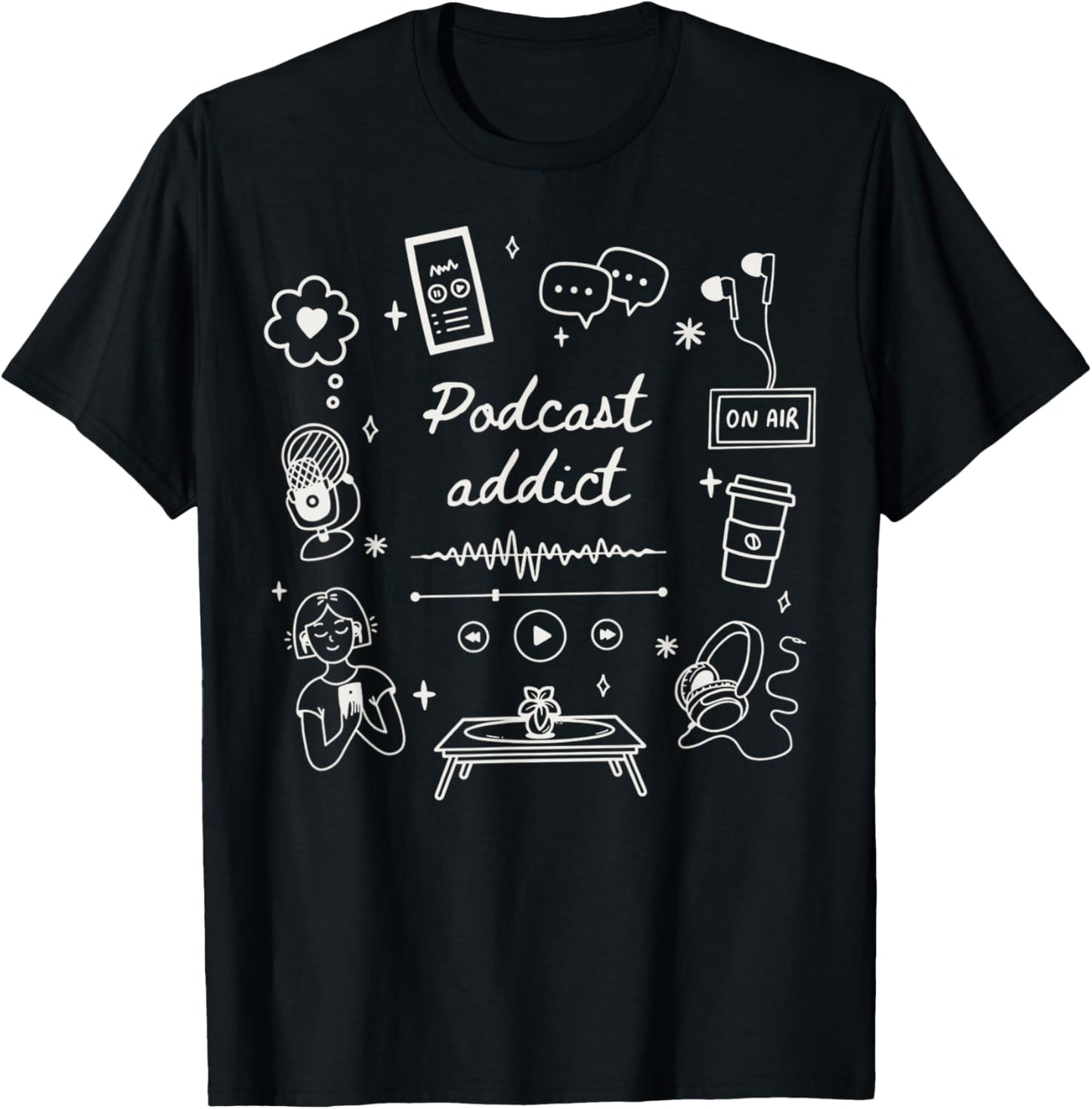 Podcast Addict Listener Lover Cute Icon True CRI T-Shirt - T-Shirt | Black