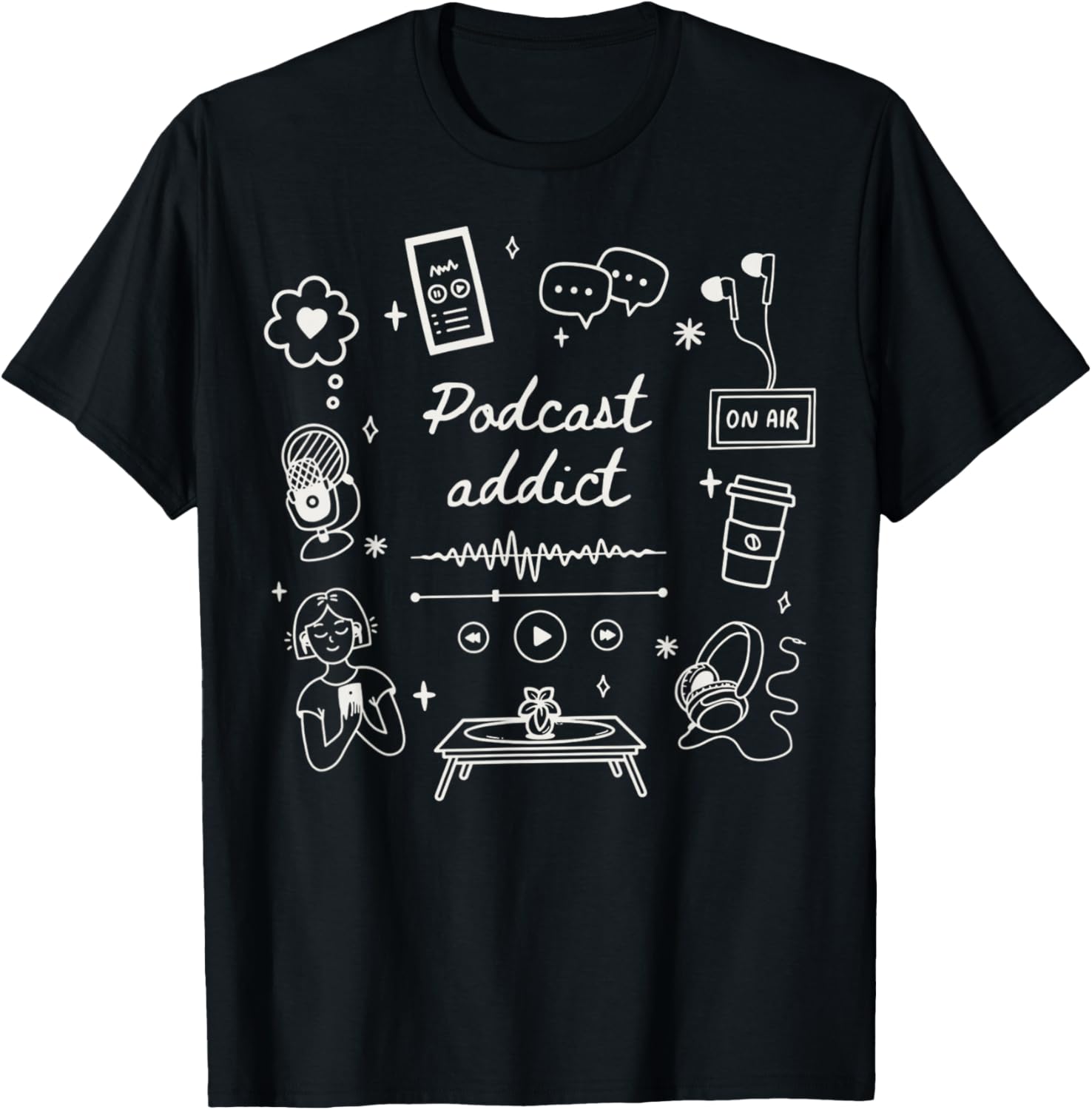 Podcast Addict Listener Lover Cute Icon True CRI T-Shirt - T-Shirt | Black