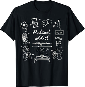 Podcast Addict Listener Lover Cute Icon True CRI T-Shirt - T-Shirt | Black