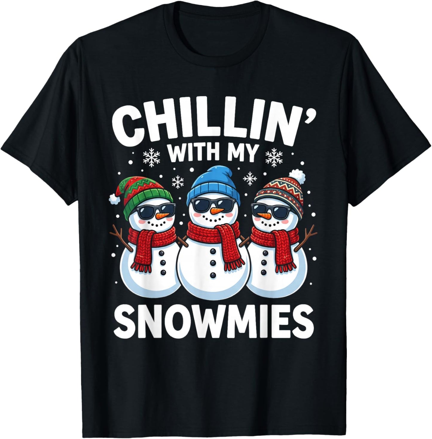 Chillin with My Snowmies Snowman Boy Kid Funny Winter Snow T-Shirt - T-Shirt | Black