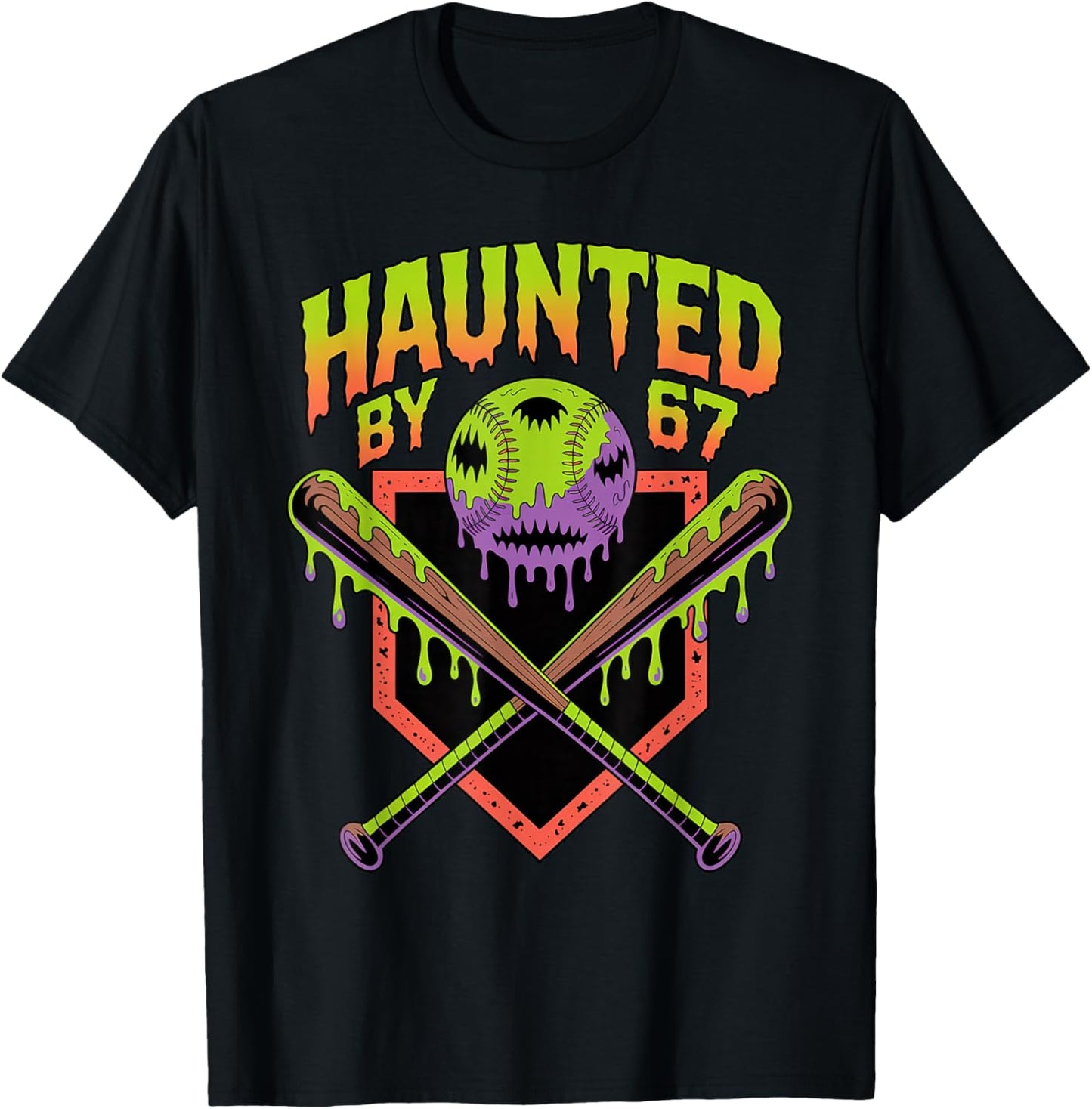 Funny Halloween Haunted by 67 Spooky Baseball Halloween T-Shirt - T-Shirt | Black