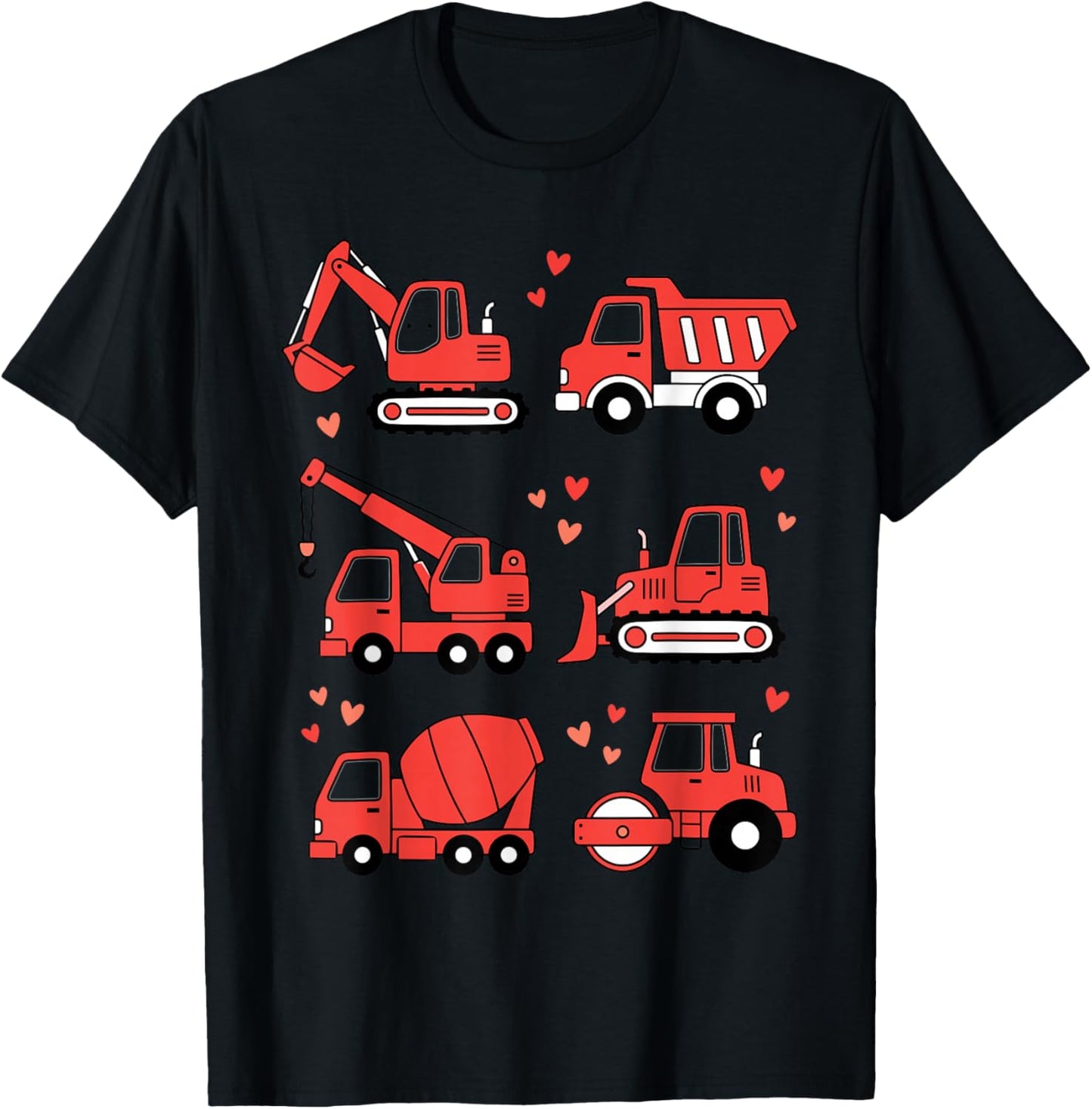 Construction Trucks Design Boys Excavator Valentines T-Shirt - T-Shirt | Black