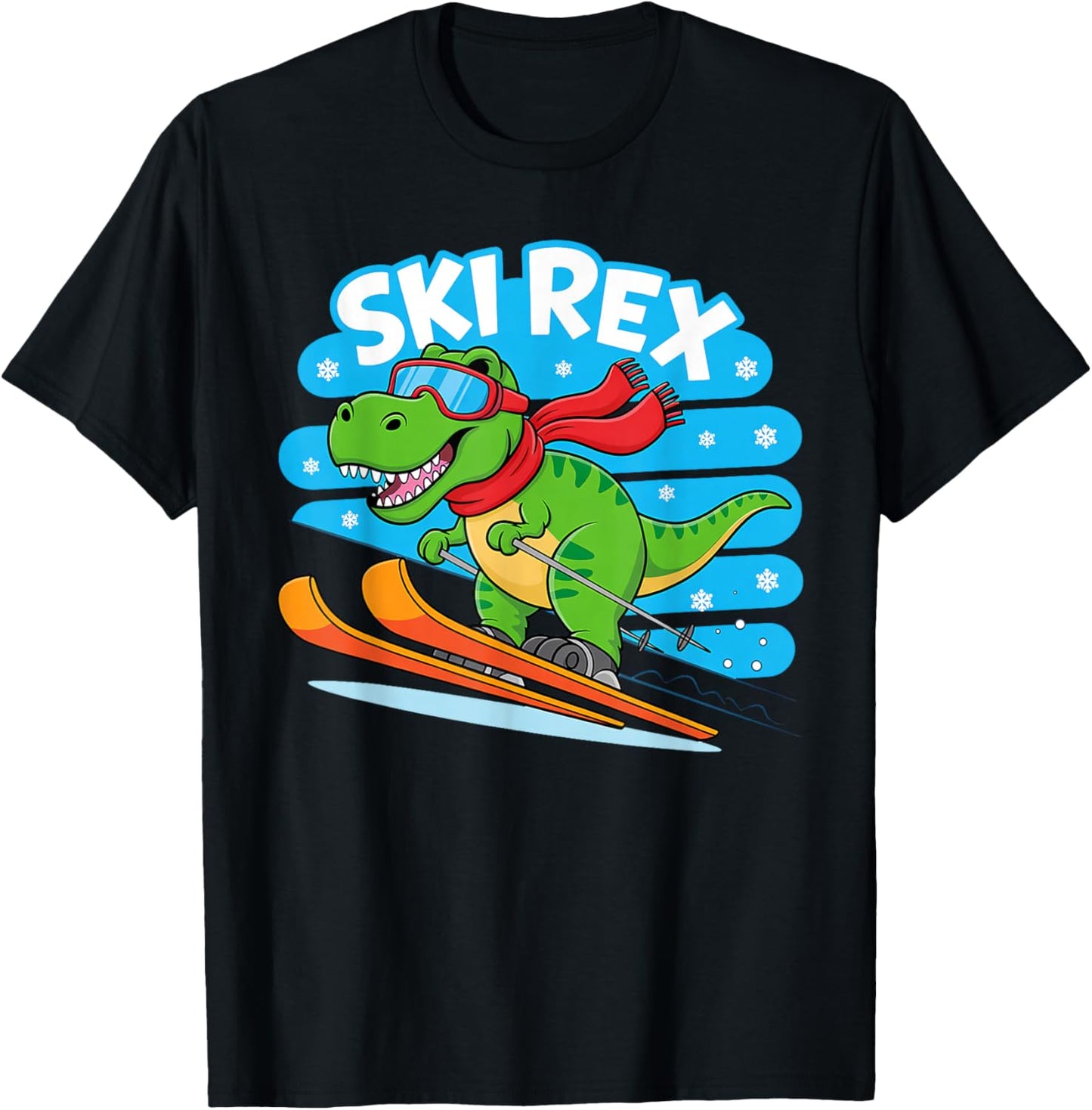 Ski Rex Funny Skiing Dinosaur Winter Sports Design for Kids T-Shirt - T-Shirt | Black
