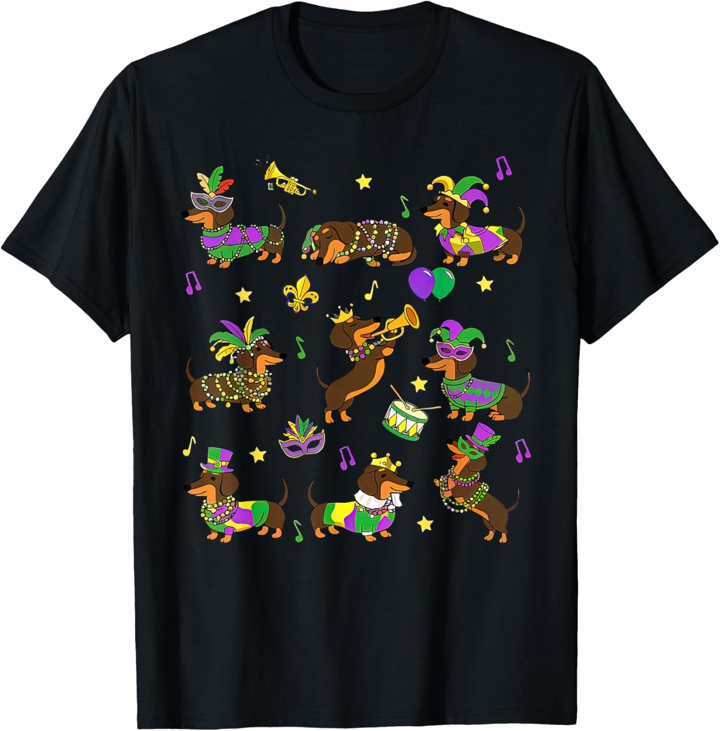 Funny Dachshund Mardi Gras Weiner Dog New Orleans Party T-Shirt - T-Shirt | Black