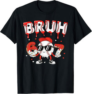 67 Bruh Valentines Baseball Boys Kids Six Seven 6 7 Funny T-Shirt - T-Shirt | Black