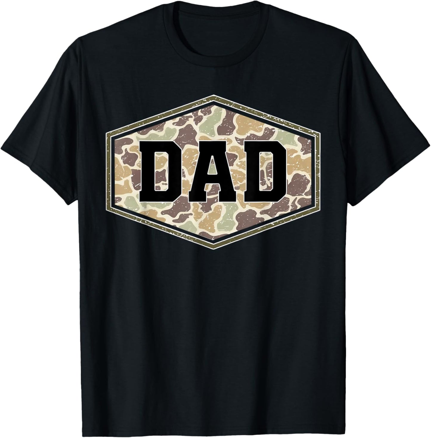 Retro Varsity Camo Dad Duck Hunting Camouflage Father’s Day T-Shirt - T-Shirt | Black