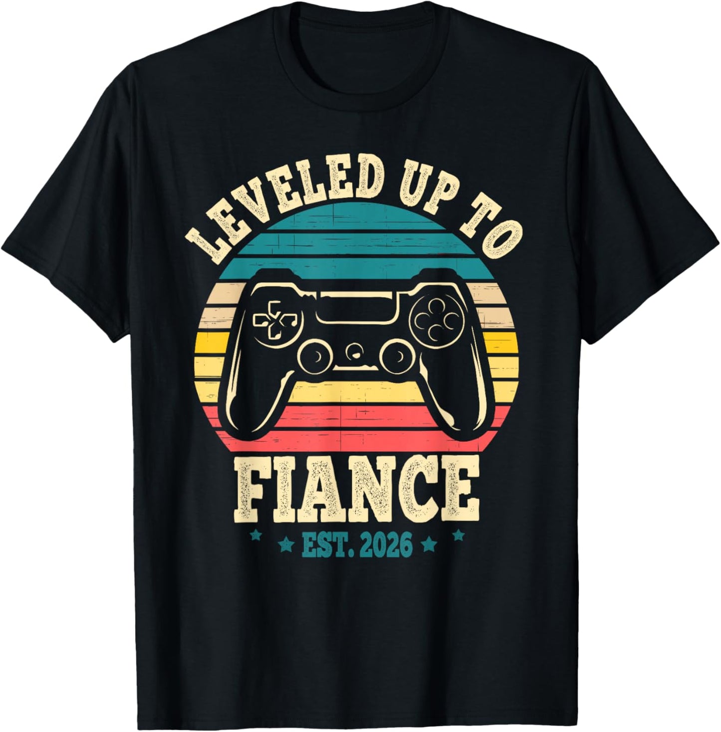 Leveled Up to Fiance 2026 Future Husband Newly Just Engaged T-Shirt - T-Shirt | Black
