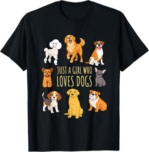 Just A Girl Who Loves Dogs Cute Puppy Lover Design T-Shirt - T-Shirt | Black