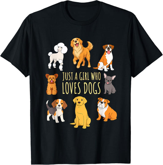 Just A Girl Who Loves Dogs Cute Puppy Lover Design T-Shirt - T-Shirt | Black