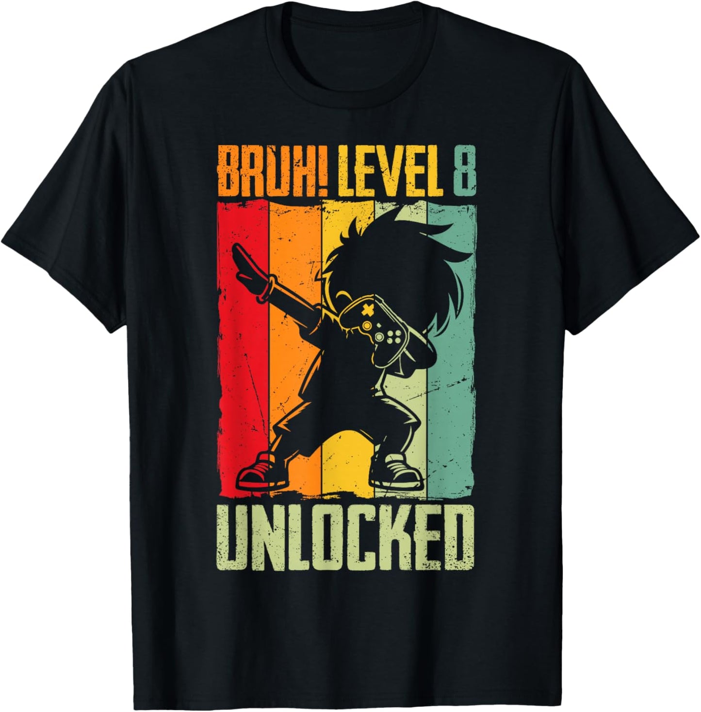 Bruh Level 8 Unlocked 8 Year Old 8th Birthday Dabbing Boy T-Shirt - T-Shirt | Black
