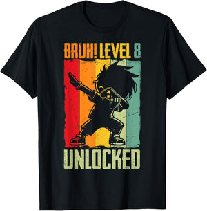 Bruh Level 8 Unlocked 8 Year Old 8th Birthday Dabbing Boy T-Shirt - T-Shirt | Black