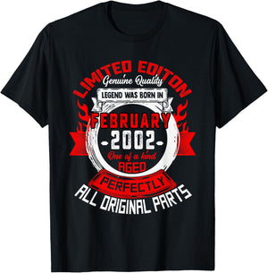 24th Birthday Gift Legend Born in February 2002 24 Yrs Old T-Shirt - T-Shirt | Black