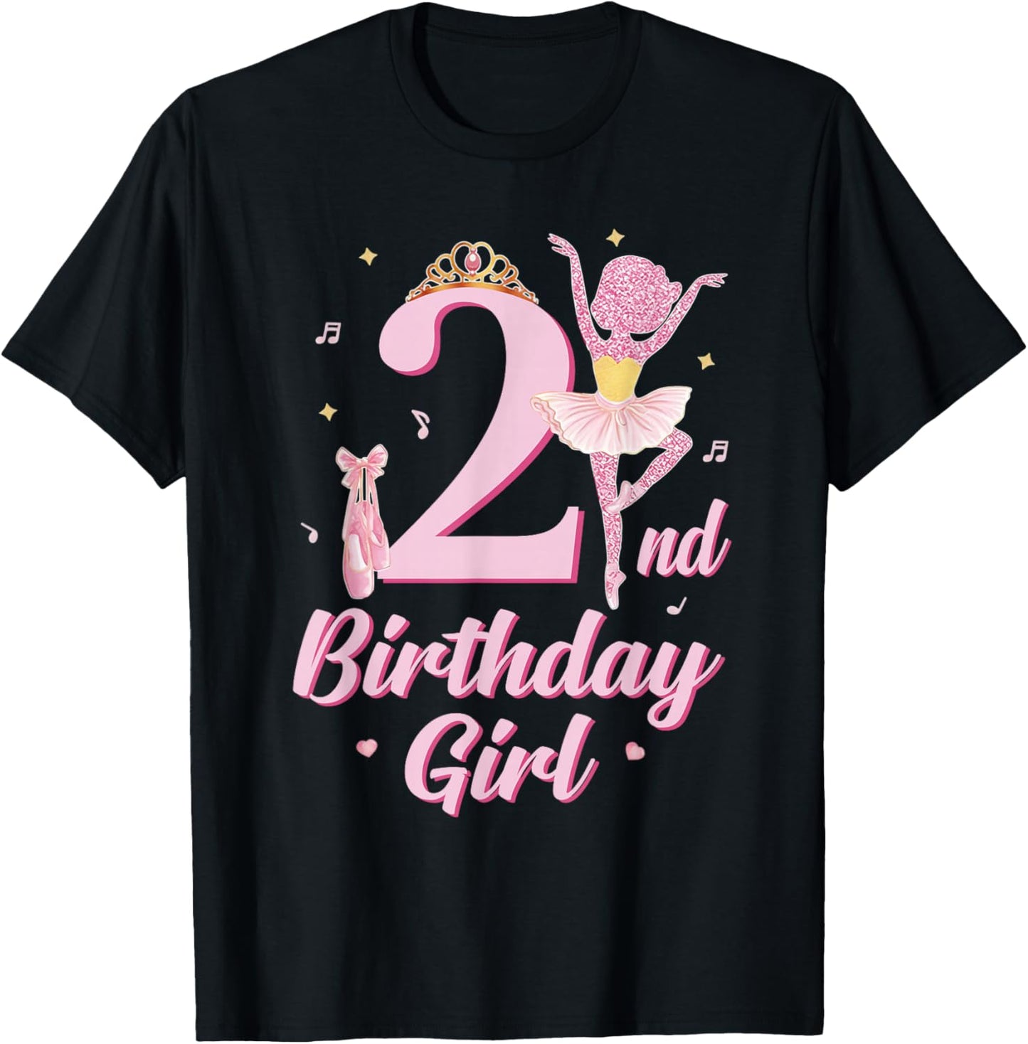 Ballerina 2nd Birthday Party Pink Ballet Tutu Cute 2 Yrs Old T-Shirt - T-Shirt | Black