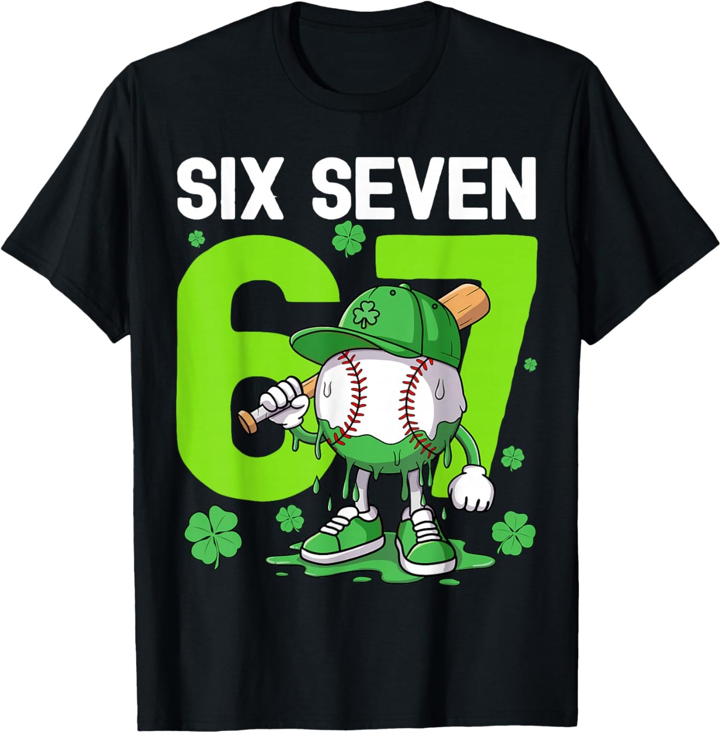 Boys St Patricks Day 67 Six Seven Baseball Ice Cream Drip T-Shirt - T-Shirt | Black
