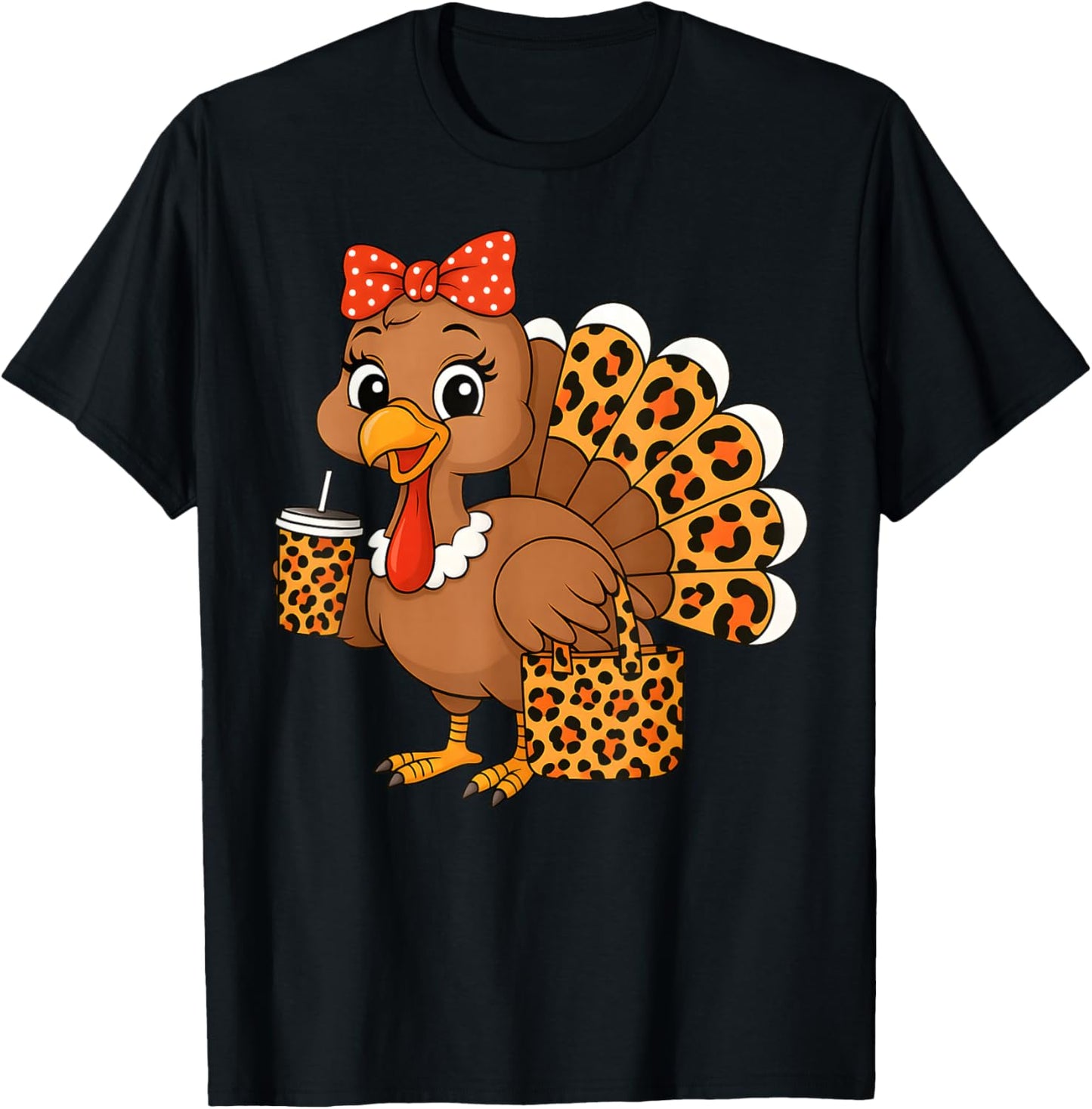 Boujee Turkey Leopard Thanksgiving Women Girl Autumn Fall T-Shirt - T-Shirt | Black