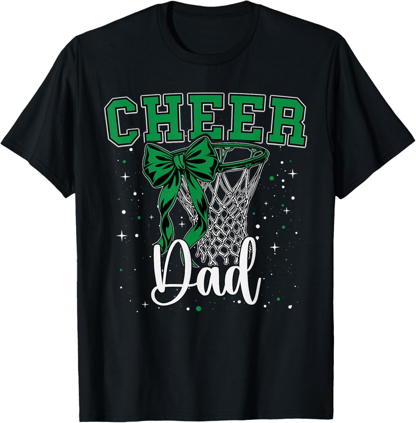 Cheer Dad Papa Bow Sport Basketball Game Cheerleading Green T-Shirt - T-Shirt | Black