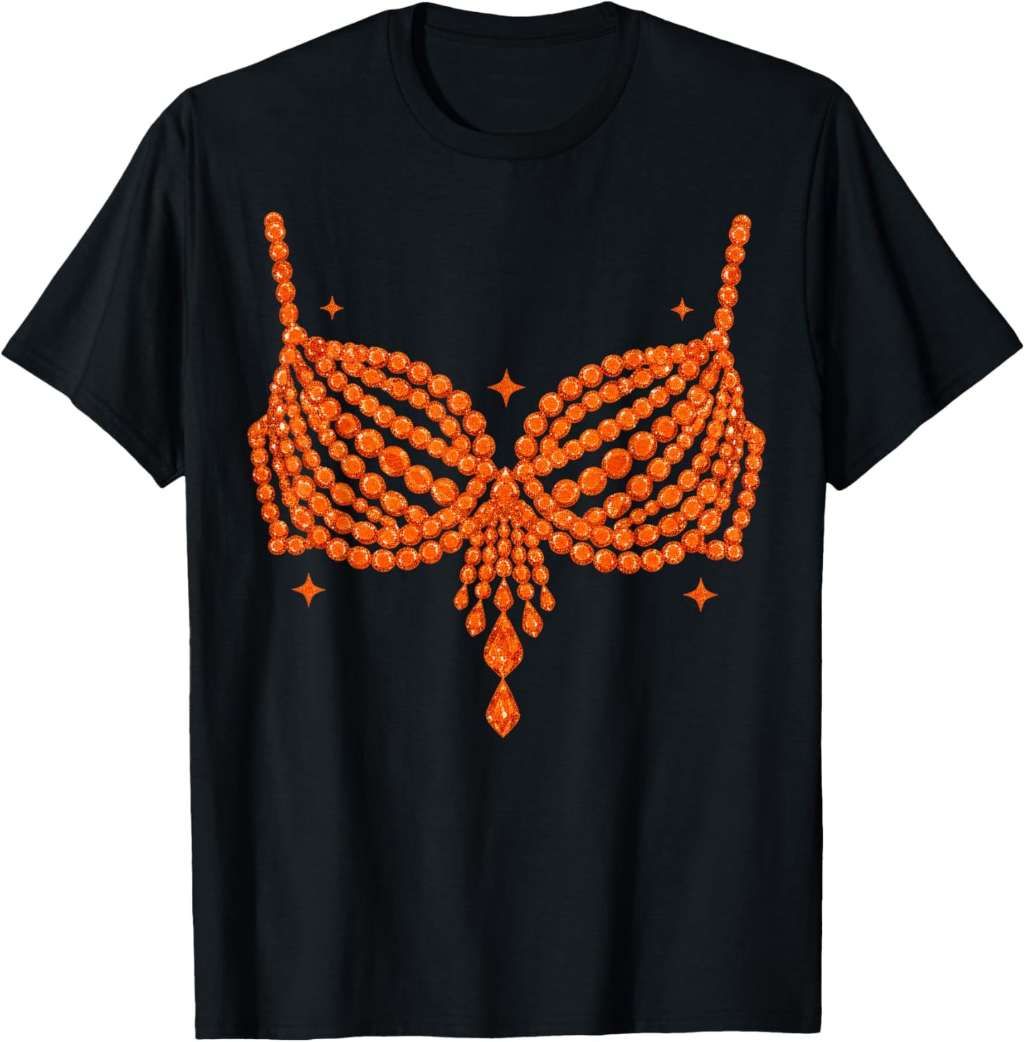 Halloween Funny Showgirl Orange Crystal Bra Lazy Costume T-Shirt - T-Shirt | Black