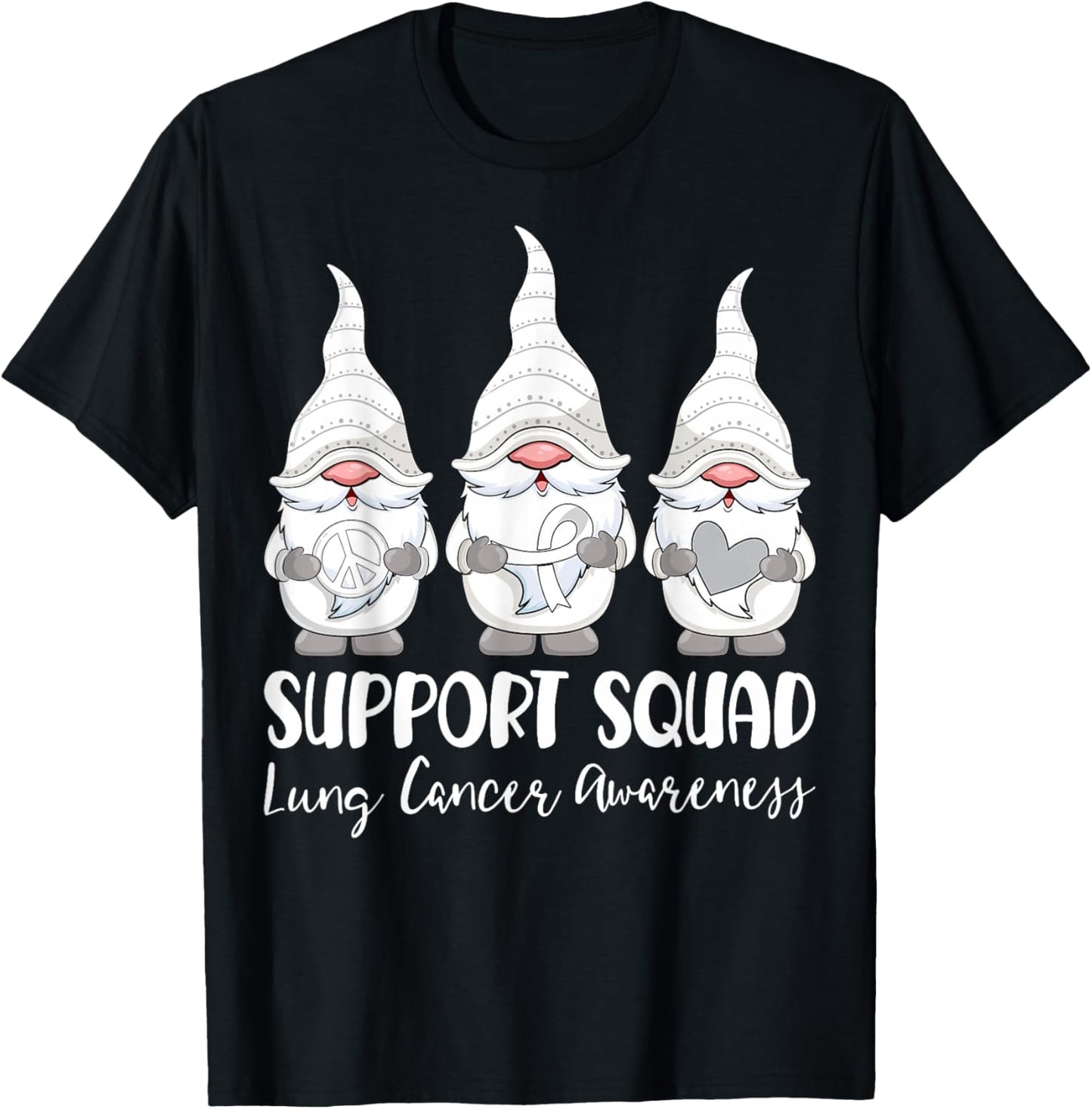 Support Squad Lung Cancer Awareness Month Gnome T-Shirt - T-Shirt | Black