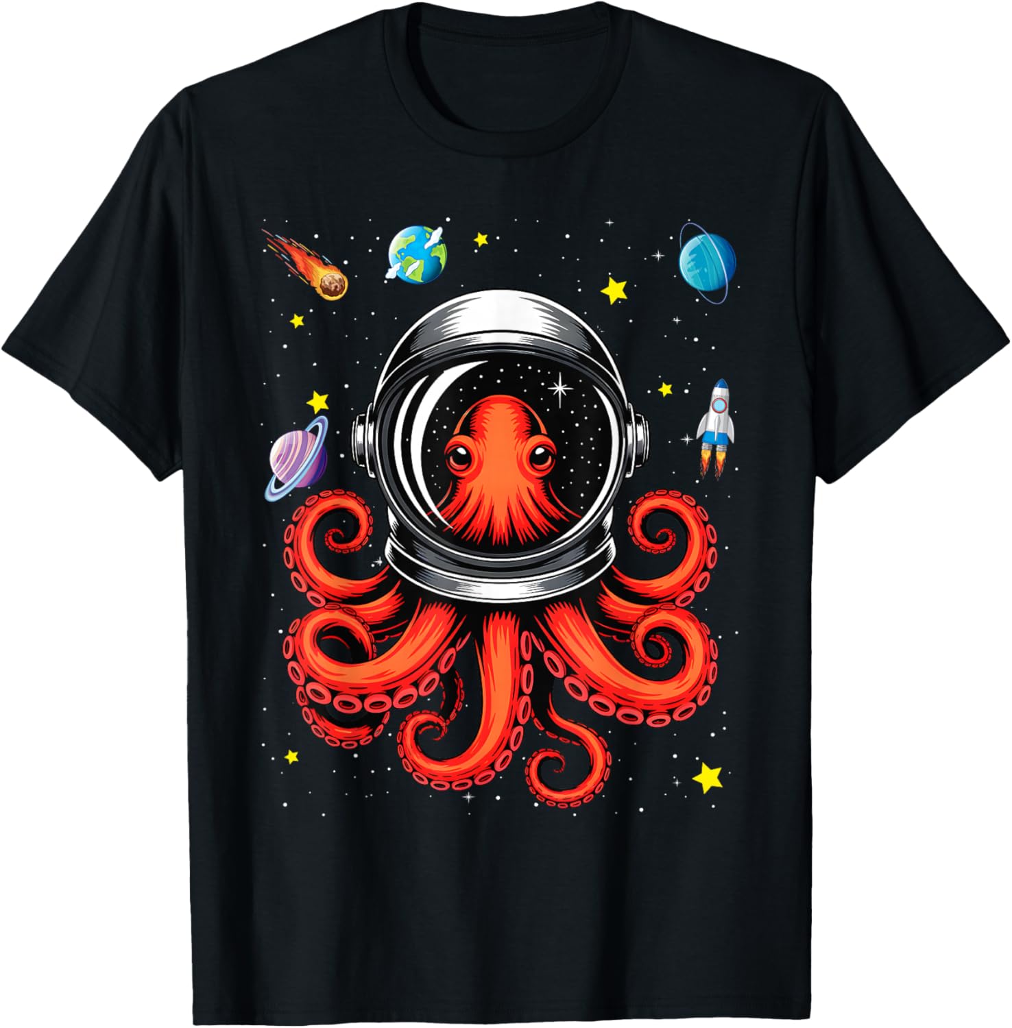 Sci-Fi Octopus Astronaut Octo-naut Astro-pus T-Shirt - T-Shirt | Black
