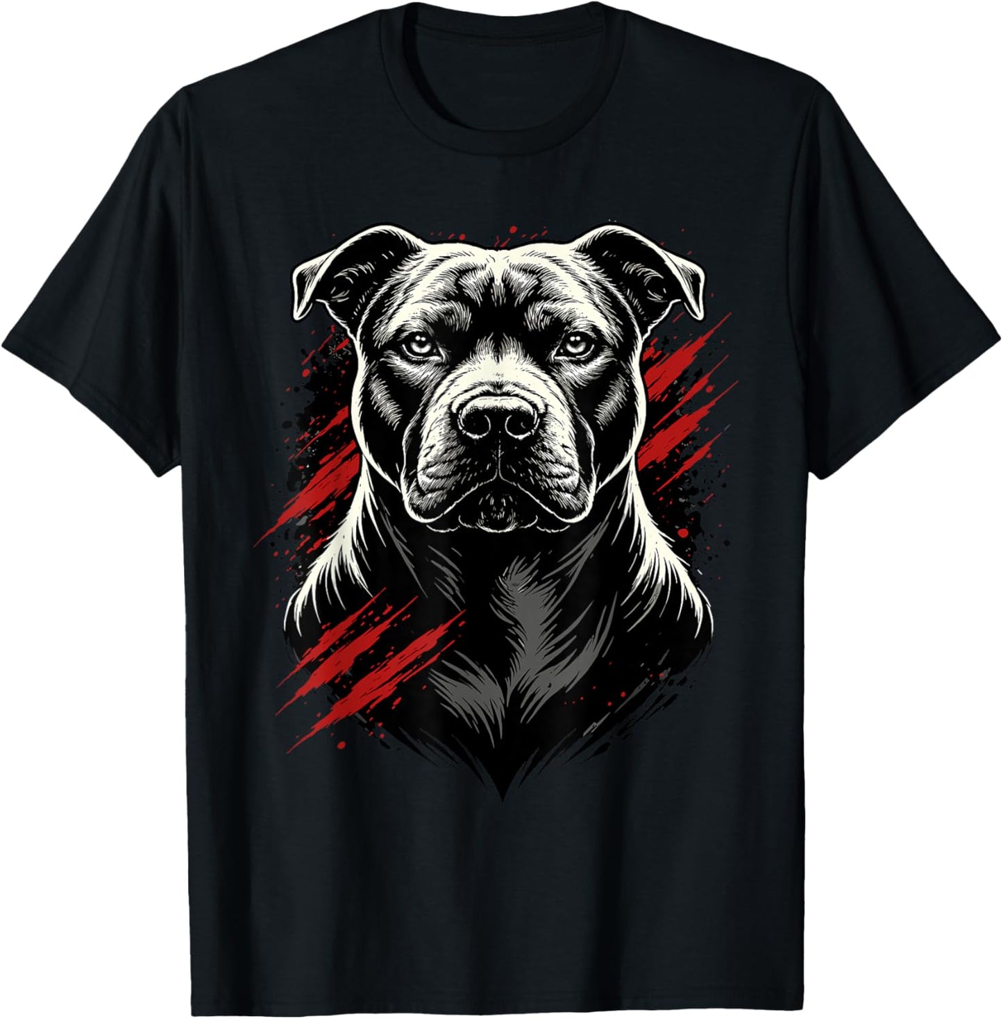 Pitbull Portrait Grunge Splatter American Bully Ink Style T-Shirt - T-Shirt | Black