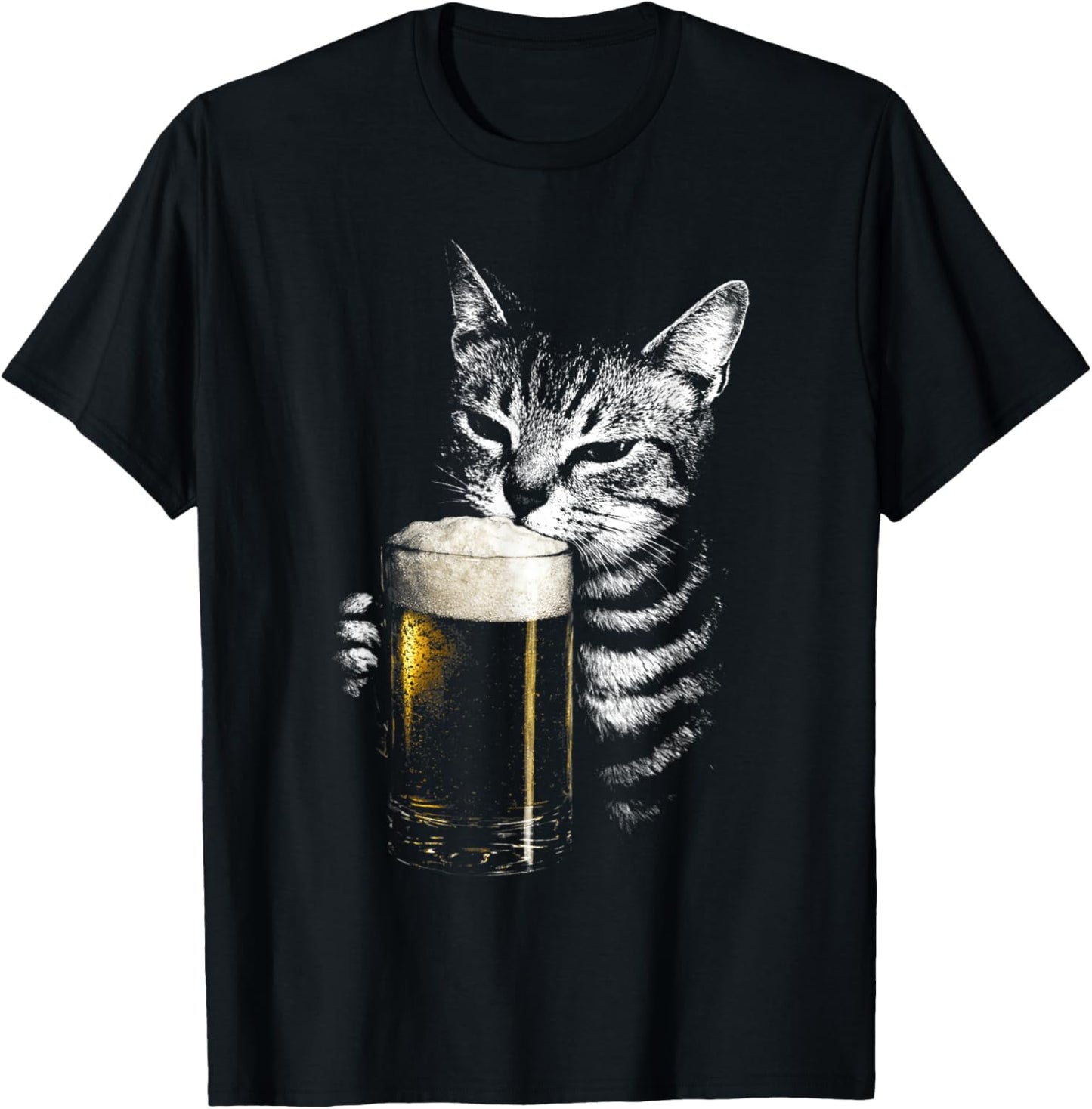 Cat Beer Y2k Vintage 90s Funny Cat with Beer Humor Animal T-Shirt - T-Shirt | Black