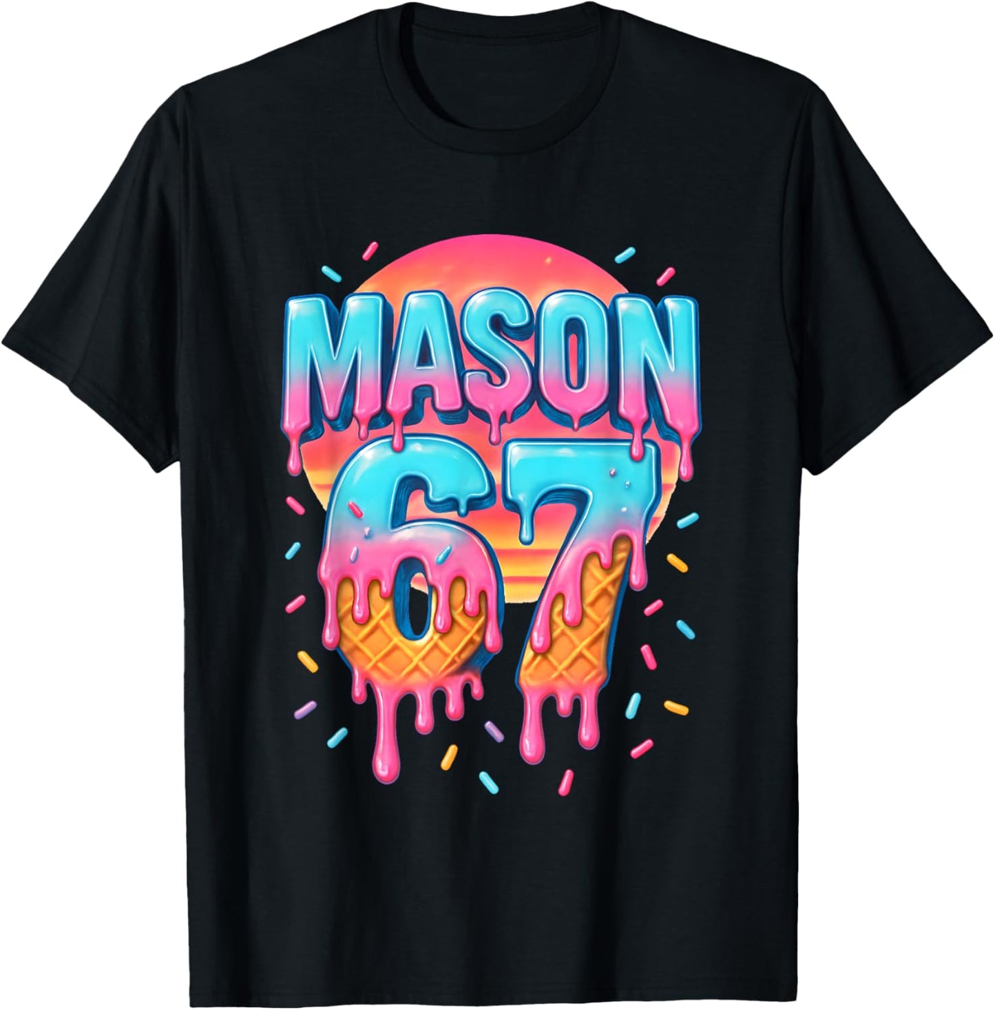 Mason 67 Costume Ice Cream Baseball Drip 6 7 Meme Six Seven T-Shirt - T-Shirt | Black