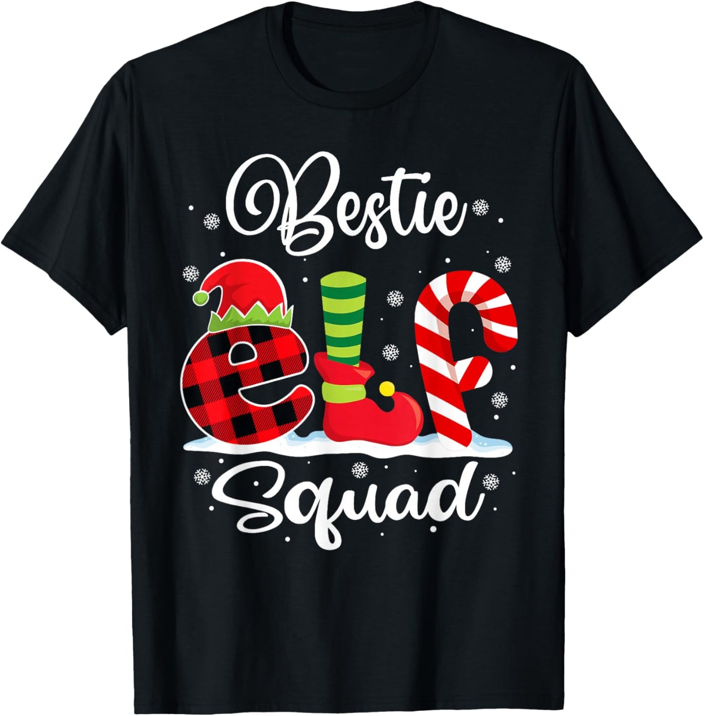 Bestie Elf Squad Christmas Best Friend BFF Matching T-Shirt - T-Shirt | Black