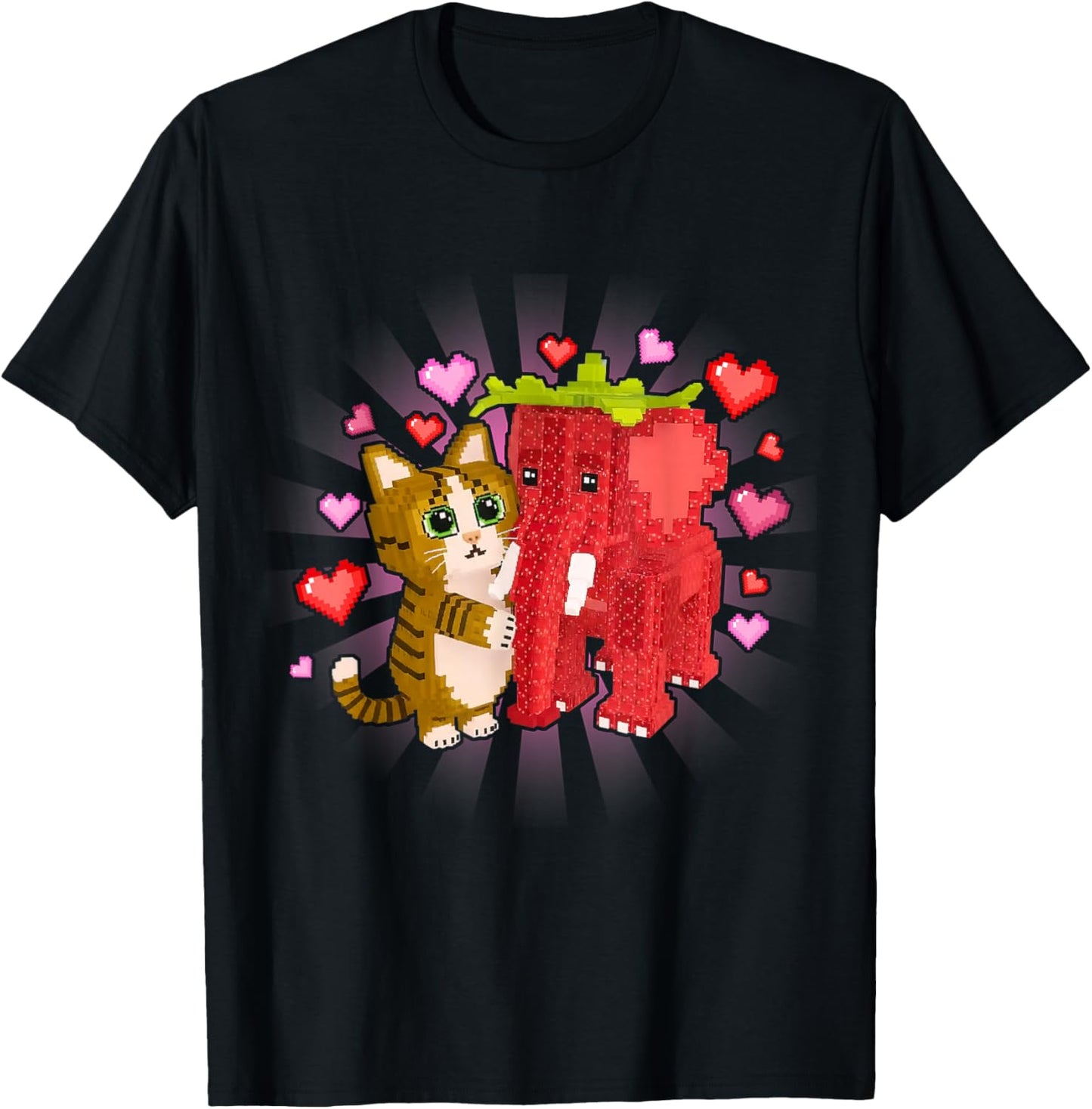 Meowl Strawberry Elephant OG Brainrot Valentine Hearts T-Shirt - T-Shirt | Black