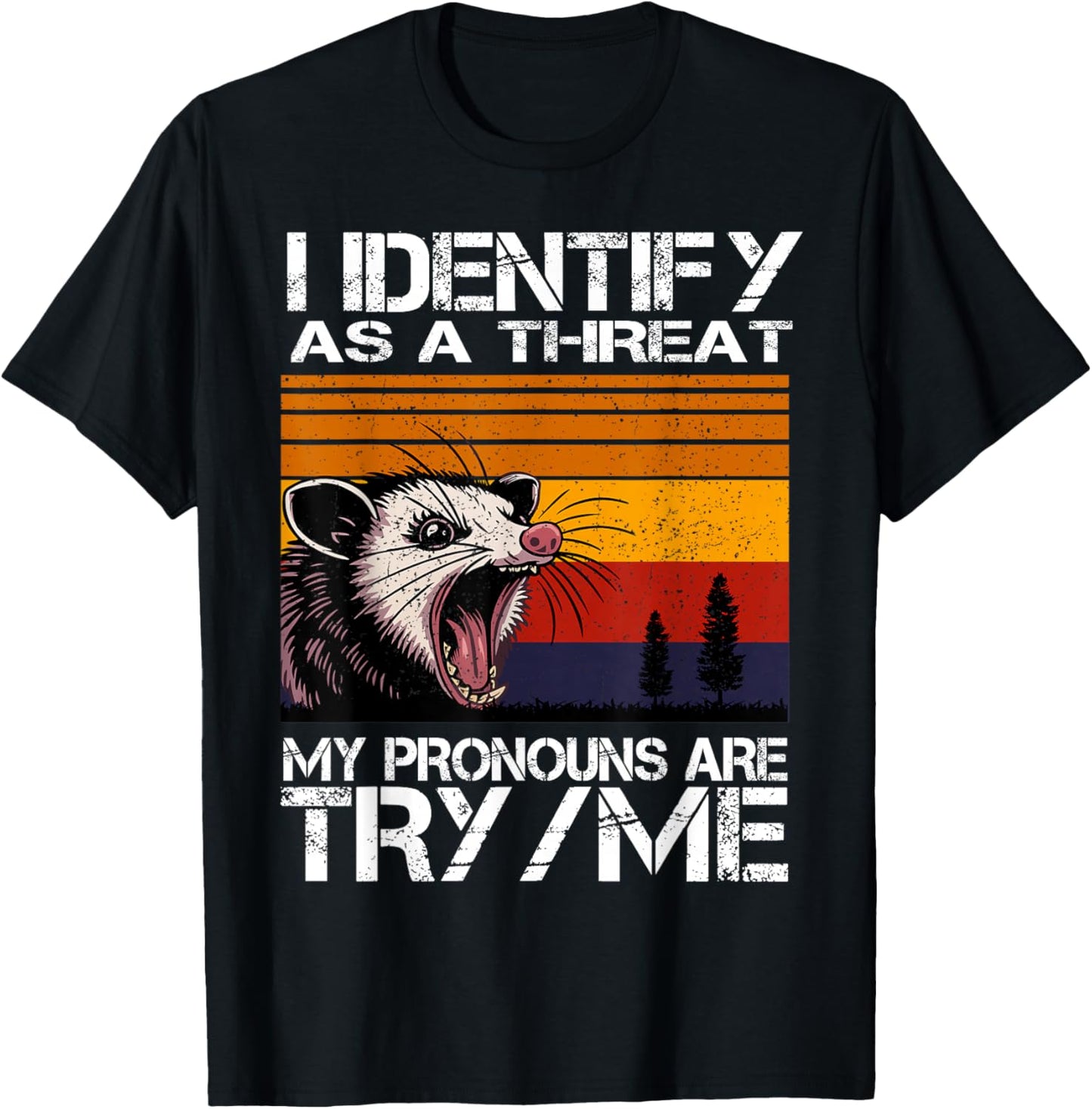 Opossum i Identify as a Threat Vintage Funny Possum Meme T-Shirt - T-Shirt | Black