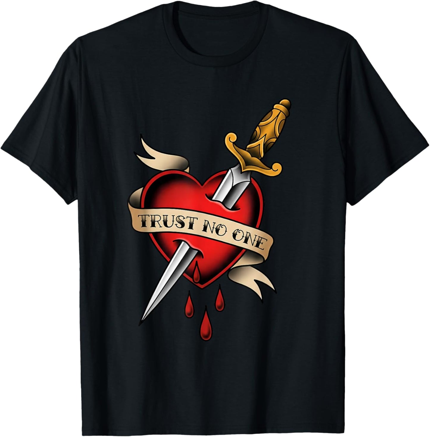 Trust No One Dagger Through Heart Tattoo T-Shirt - T-Shirt | Black